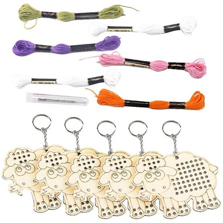 5 kpl Söpö sarjakuva puinen lammas ristipisto diy avaimenperä avaimenperä käsityölahja