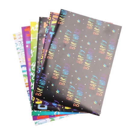 Presentpapper Födelsedag med Gradient Flerfärgad Grattis på Födelsedagen Textdesign, Födelsedagspapper Set, 6 Presentpapper