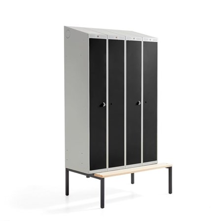 Clean-dirty locker CLASSIC COMBO, bench, 4 doors, 2290x1200x550mm, black