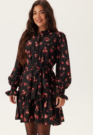 VILA - Viclo Rose Ls Shirt Dress - Black Beauty Aop:rose - Kläder - - Bubbleroom