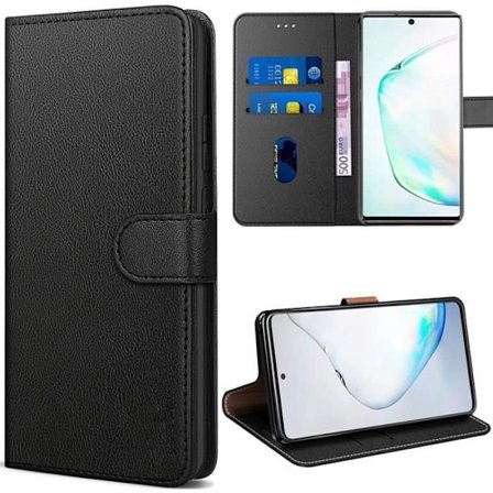 Coque - BOOLING - för Samsung Note 10 Pro - Lädereffekt - Stötbeständig - Svart Plånbok