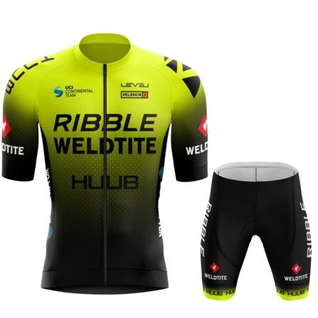 HUUB Team Cycling Jersey + Bib shortsit Set 2023 Miesten Maastopyöräily Vaatteet Lyhythihainen Puku Urheilu MTB Pyörän harjoitusasu Yellow-Short suit 