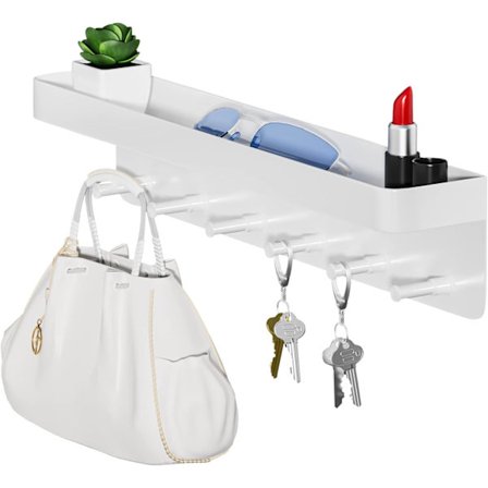 Moderne nøgleholder hvid selvklæbende nøgleholder til væg, 6 kroge nøgleholder vægmonteret til stue, køkken.