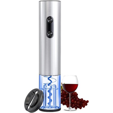 ING Sähköinen pullonavaaja paristokäyttöinen folioleikkurilla ja LED-valolla, uudelleenkäytettävä automaattinen pullonavaaja ruostumattomasta 