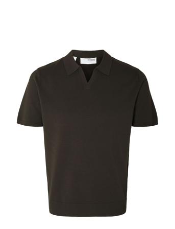 Slhteller Ss Knit Polo W Brown Selected Homme