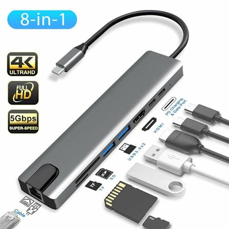 8 i 1 Typ C Till USB-C Hub 4K HDMI Adapter USB 3.0 Port
