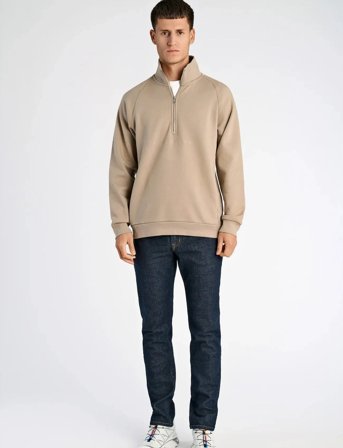 Lindbergh Half Zip Raglan Sweatshirt - Beige - XL