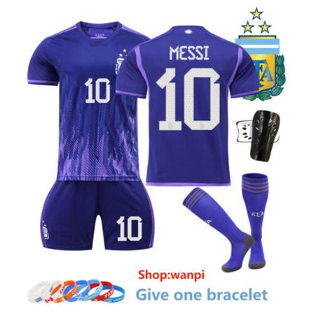 2223 Argentina borta nr 10 Lionel Messi barn fotbollströja set XL