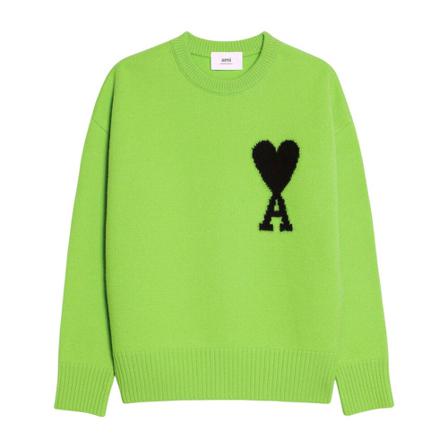 Ami Paris Round-neck Strik Grøn, Herre Strik
