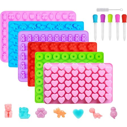 Gummibjørne / Chokoladeform Silikoneforme, Pakke med 6 Slikforme / Slikform Silikone og Isterningemaskine med 5 Dråber, Inklusive Hjerter, Sta