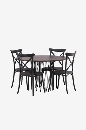 Venture Home - Matgrupp Stone med 4st matstolar Crosett - Svart - Matgrupper - Från Homeroom