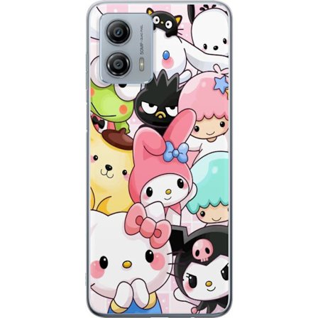 Yhteensopiva Puhelinkuori Motorola Moto G53 Tiheä kuvio suloisia hahmoja, joilla on suuret silmät eri väreissä ja ilmeissä LABUBU-tekstillä