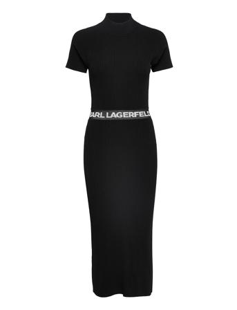 Sslv Knit Dress W/Logo Knælang Kjole Sort Karl Lagerfeld