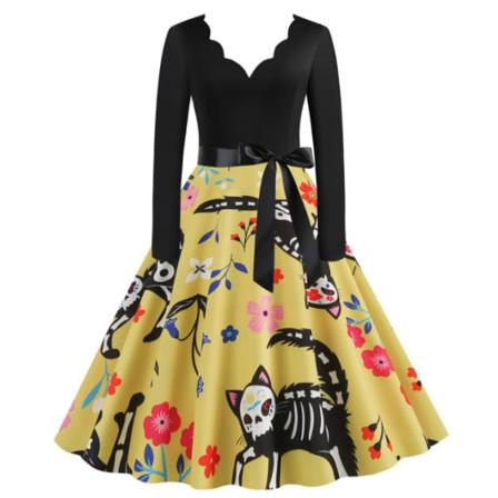 Halloween Klänningar Cocktail Swing Klänning För Kvinnor Yellow M