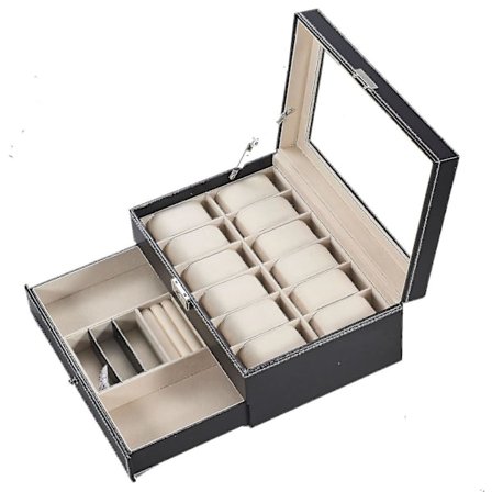 Urboks for 12 klokker med smykkeoppbevaring | Smykkeskrin | Urkasse