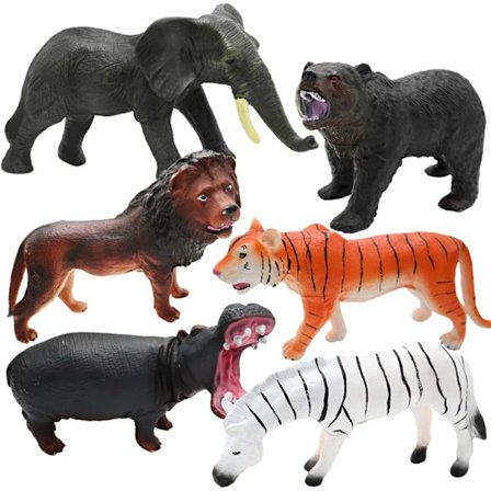6 st Jumbo Safari Djur Figurer Leksaker, 8 till 10 tum Realistiska Stora Mjuka Djungel Zoo Djur Figurer Vilda Plast Djur Playset med Elefant