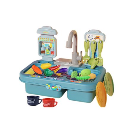 Foregive leg Legetøj til køkkenvask med vandhane og rindende vand Stor vask redskaber Servicetilbehør til småbørn