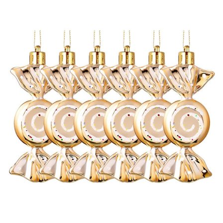 6 stykker julepynt med glitter og snor i form av godteri, for jule- og halloweenfest (Champagne Go