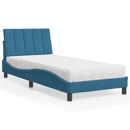 Bed with Mattress "Hanko" Blue 90x190 cm Velvet