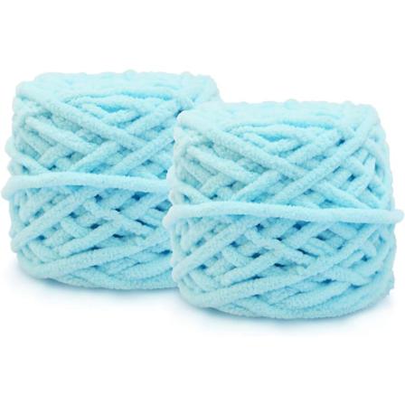 2x100g Chunky Garn for Strikking Ullkule Laget av Bomull, Ull og Akryl Myk og Varm Veving Sjal og Tøfler DIY Plysj Strikking. light blue