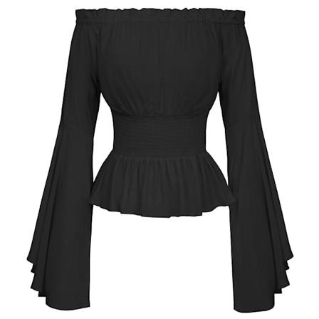 Kvinders Renaissance Bluser Topper Middelalderlig Viktoriansk Off Shoulder Lang Klokkesleeve Skjorte-Xin Black M