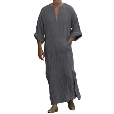 Menn Arabisk Muslimsk Lang Kåpe Klær Casual Midtøsten Islamsk Thobe Kaftan Robes Grå XL