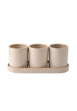 Åhléns Home Örtkruka med fat, 3-pack Dekoration Beige ONESIZE