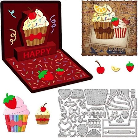 3D Cupcakes Metall Stanser Cupcake Gratulasjonskort Metall Skjære Stanser Bursdag Cupcakes Skjære Stanser for DIY Scrapbooking Fotoalbum Dekorativ ...