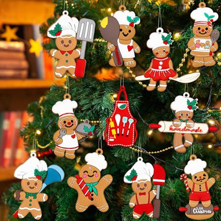 12 stk Pepperkake Julepynt til Tre - Baking Pepperkake Mann Ornamenter Julehengende Dekor