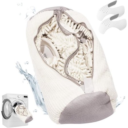 Kenkien pesupussi - Kaksitasku piilovetoketjulla - Konepesuun - 360 asteen puhdistus - Valkoinen väri