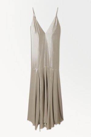 COS Women's The Metallic Flared Slip Dress in Silver-coloured