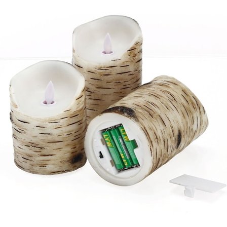 Flimrande LED-kynttilät, koivukynttilät 3 kpl (K: 4" 5" 6" x H: 3,25") koivukuori paristokäyttöiset aidot vahapylväät kaukosäätimellä