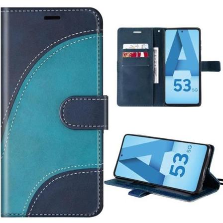Etui til Samsung Galaxy A53 5G, stødsikkert PU-læder, kortholder og stativfunktion, bølgemønster - blå Blå