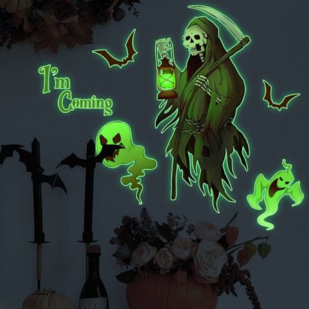 Halloween Ghost -tarrat Valoisa kuoleman seinätarra Sarjakuva haamutarra