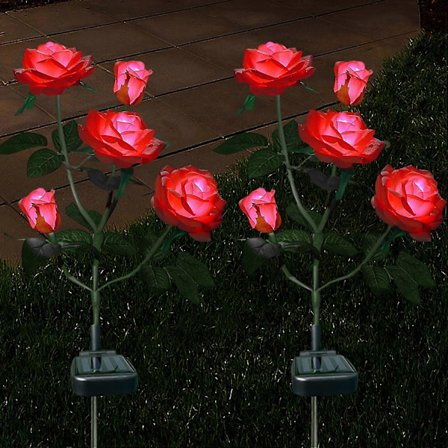 2-pack Solcellslampor Utomhus Dekorativa Roslampor för Trädgård Gård Uteplats Gångväg Regnsäker Röd