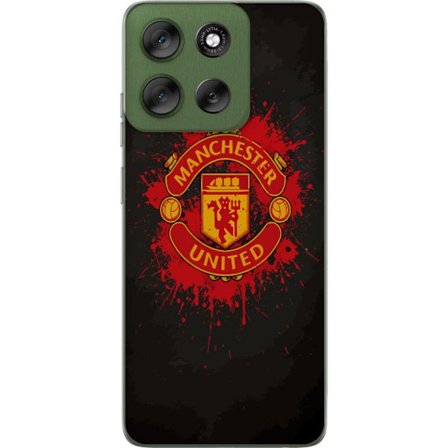 Kompatibelt Mobildeksel til Motorola Motorola Moto G56 Manchester United logo i rød og gul farge med røff sportslig bakgrunn