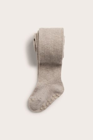 Newbie | Ribbestrikket strømpebukse i ullblanding | Beige