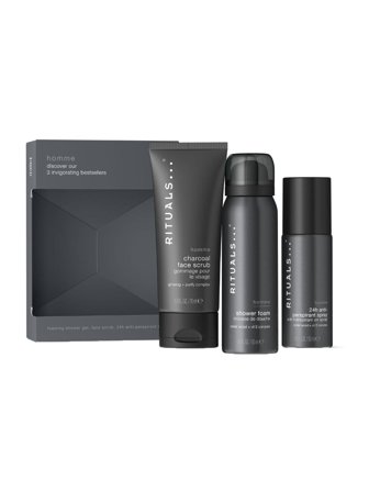 Rituals Homme Set cont.: Shower Foam 50 ml + 24h Anti-Perspirant Spray 50 ml + Charcoal Face Scrub 70 ml
