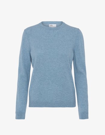Women Light Merino Wool Crew - Stone Blue - S