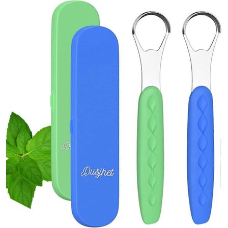 Tungeskraber, medicinsk rustfrit stål tungebørstesæt, oral egenomsorg mod dårlig ånde, tungeskrabning med rejseetui (2 stk)