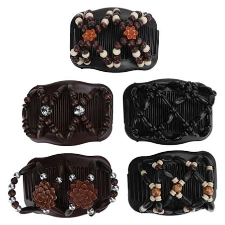 5 stk Træperle Dobbelt Hårkam Klip Strækbar Kvinder Hårtilbehør Hårstyling Værktøj