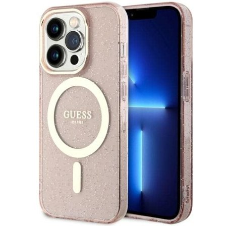 Guess GUHMP14LHCMCGP iPhone 14 Pro 6,1" rosa/rosa hårda fodral Glitter Gold MagSafe