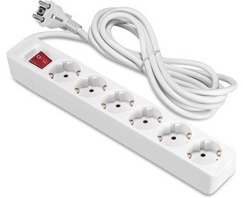 ON Extension lead 6-way socket grounded with switch, 3m, white - Grendosa med sex stycken uttag och strömbrytare