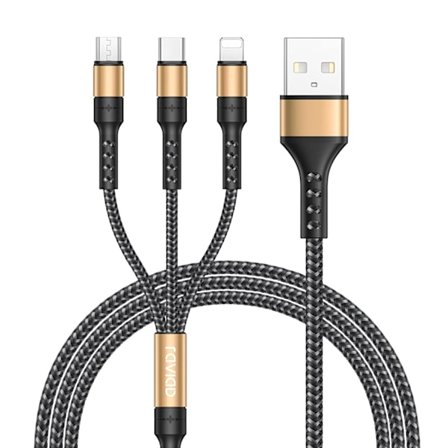 3 in 1 Universaali Kaapeli [1.3M] Multi USB Nylon Latauskaapeli Micro USB Type C Lightning Kaapelilla iPhone, Samsung Galaxy, Huawei, Honor.
