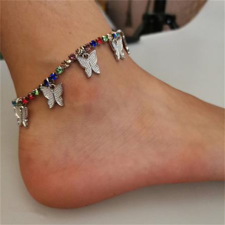 Butterfly Charms Kristall Vrist Kvinnor Rhinestone Foot Chain Summa