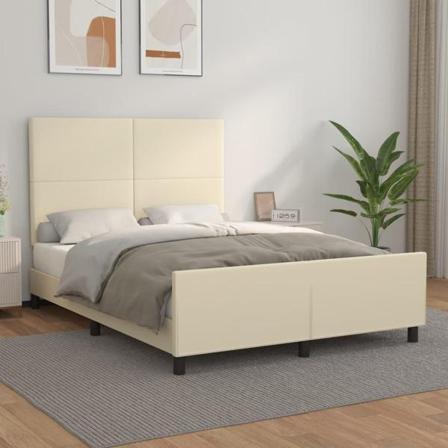 Vidaxl Sängram Med Huvudgavel Gräddvit 140x190 Cm Konstläder Kräm