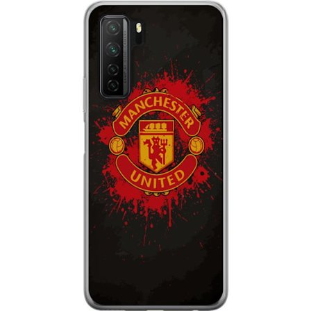 Kompatibelt Mobildeksel til Huawei Huawei P40 lite 5G Manchester United logo i rød og gul farge med røff sportslig bakgrunn