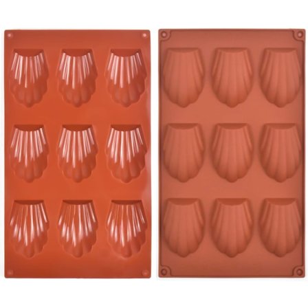 2 stk. Madeleine-form, silikonekageform, 9-huls Madeleine-bageform, non-stick Madeleine-bageplade til chokolademousse-kage-budding (29x17cm)