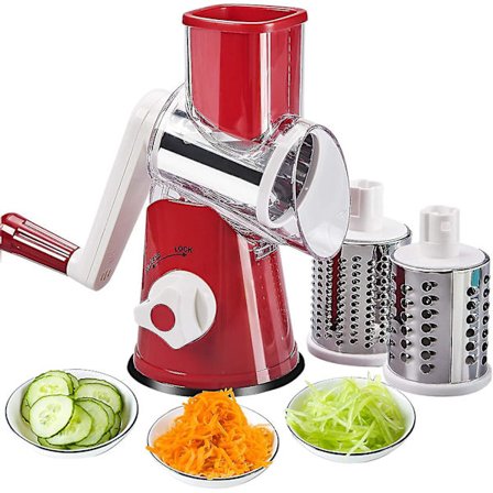 Håndholdte roterende skæremaskiner til grøntsager Ost Rive Jern Hakker Veggie Mandolin Slicer Chopper 2 Rustfrit Stål Runde Rivjern Bpa Fri (rød)
