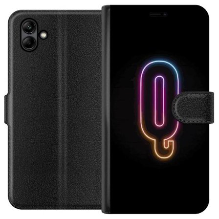 Kompatibel Tegnebogsetui til Samsung Samsung Galaxy A05 Minimalistisk neonbogstav Q i lyse farver mod mørk baggrund